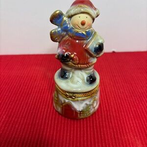 Ceramic Christmas Snowman Trinket Box